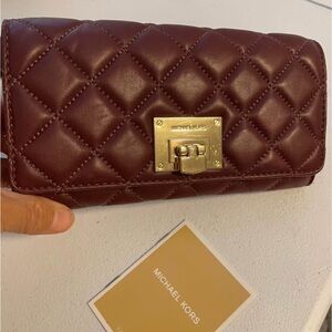 Michael Kors Burgundy Quilted Clutch